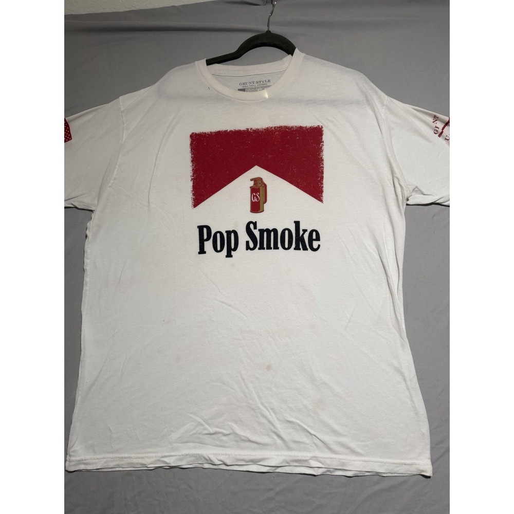Grunt Style x Pop Smoke White Graphic Tee, men's 2X Tshirt #628‎